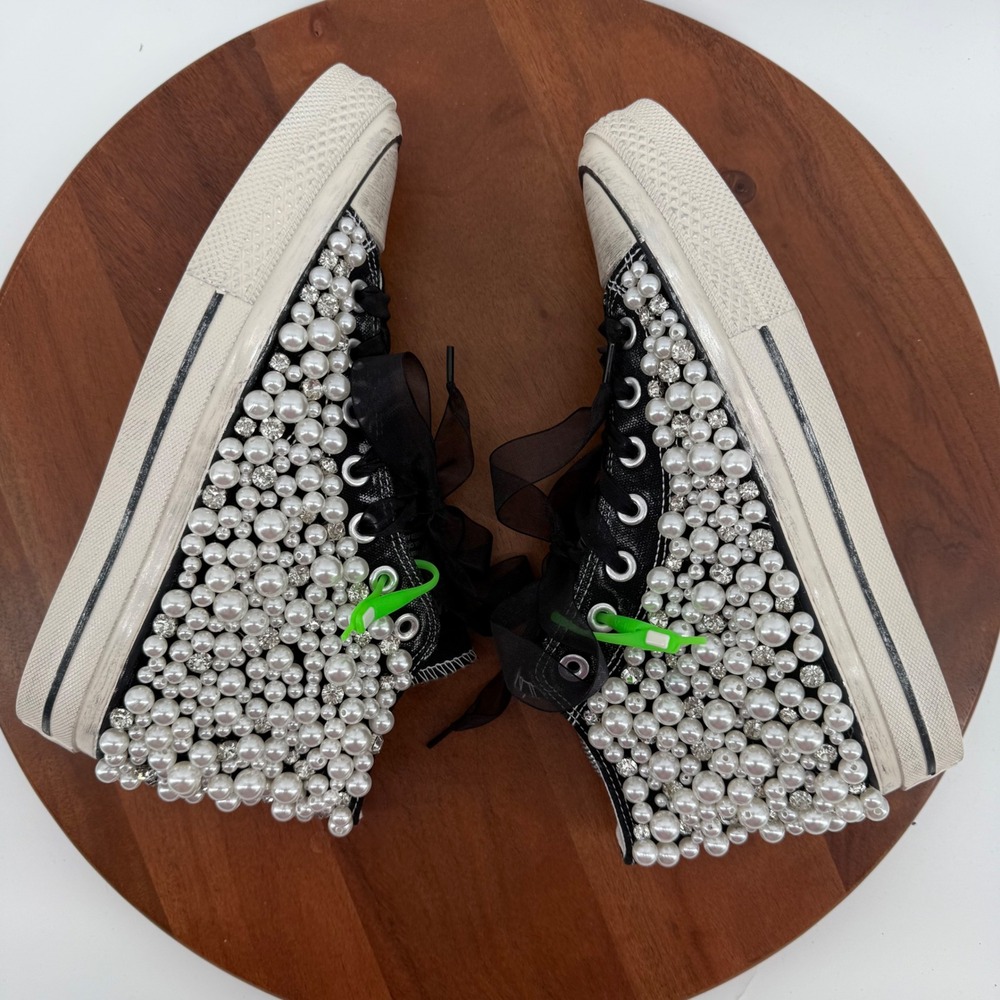 Nan-Ku Couture Pearl Rhinestone Embellished High Top Sneakers Black Womens 39 - Picture 12 of 12